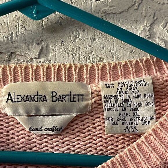 Vintage Alexandra Bartlett Handcrafted Easter Knit Cardigan Pastel Bunny Carrot - Picture 6 of 12